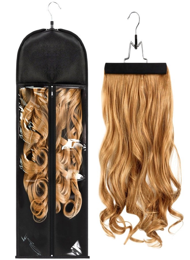 JOLYEAK 1 Pack Wig Storage Bag with Hanger Hair Extensions Wig Storage Extra Long Hair Extension Holder with Transparent Zip Up Closure (Size Large) - Image 1